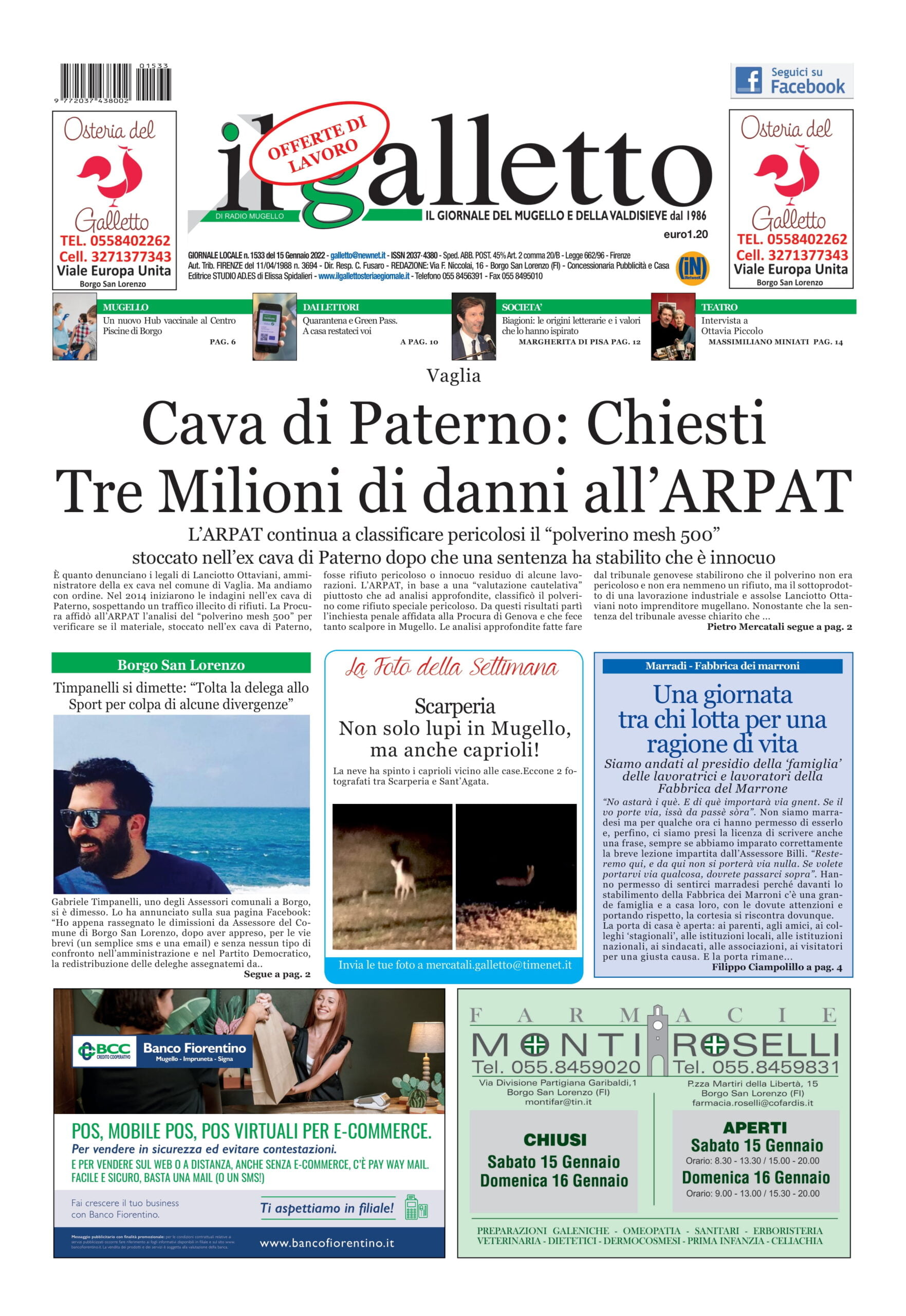 Prima Pagina Il Galletto n. 1533 - 15.01.2022